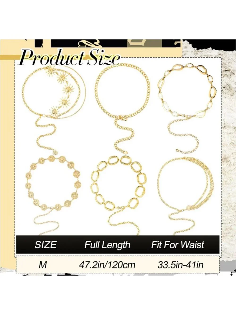 6 Pcs Gold Silver Multi-Layer Waist Chain Belt for Women - Adjustable Body